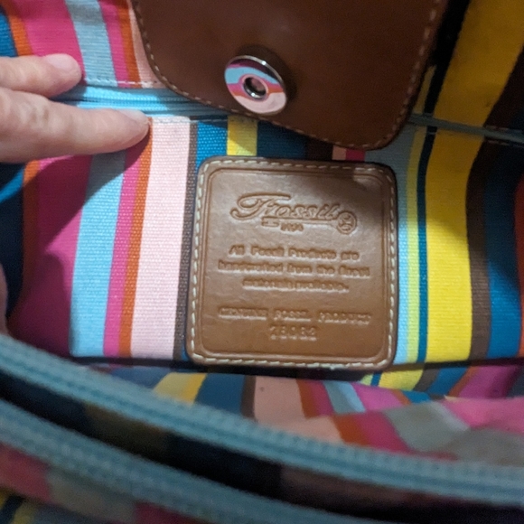 Fossil Baby Blue Woven Handbag with leather straps - Picture 7 of 7